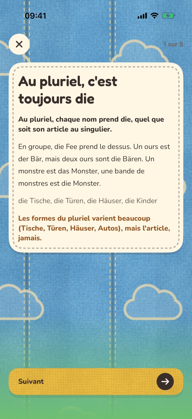 Une leçon de règle expliquant que le pluriel est toujours die